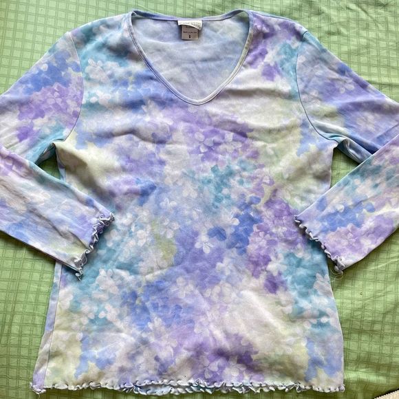 Vintage Y2K Pastel Floral Lettuce Edged Top Small - Picture 2 of 4